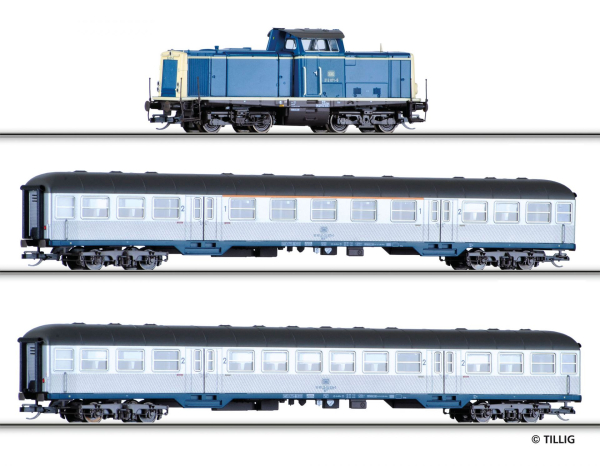 Tillig 01443 Personenzug-Set DB Diesellokomotive BR 212 mit zwei Personenwagen