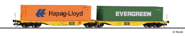 Tillig 18069 Containertragwagen Sggmrs der CLIP INTERMODAL Sp. z.o.o., beladen mit zwei 40‘-Containern