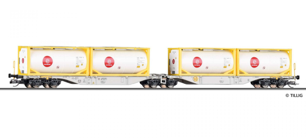 Tillig 18074 Containertragwagen Sggmrss 747 der DB AG, beladen mit vier Tankcontainern
