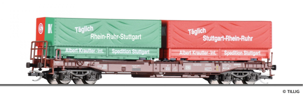 Tillig 18159 Taschenwagen Sdkms 707 der DB, beladen mit Wechselpritschen „Krautter & Simon“