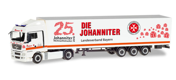Herpa 309851 MAN TGX XLX Koffer-Sattelzug "Johanniter LV Bayern / Weihnachtstrucker"