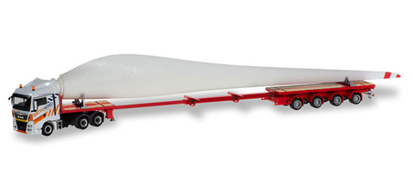 Herpa 310062 MAN TGX XLX Teletrailer-Sattelzug mit Windradflügel "Gatto Wind"