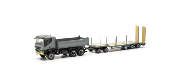 Herpa 317184 Iveco Trakker 6x6 Kipper-LKW mit TU4-Anhänger, grau/gelb