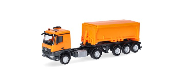 Herpa 318549 Mercedes-Benz Arocs Classicspace Abraumcontainer-Sattelzug, kommunalorange/anthrazit