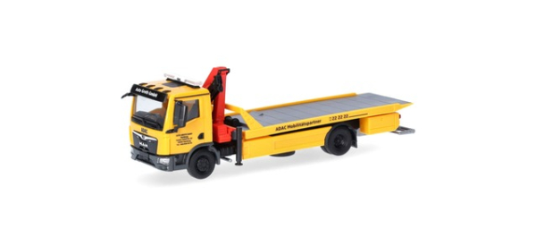 Herpa 318679 MAN TGM Plateau-Abschlepp-LKW mit Kran "ADAC/Auto Groth"