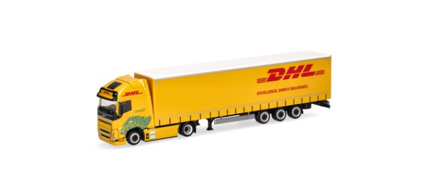 Herpa 318952 Volvo FH GL XL Electric Lowlinergardinenplanen-Sattelzug "DHL"