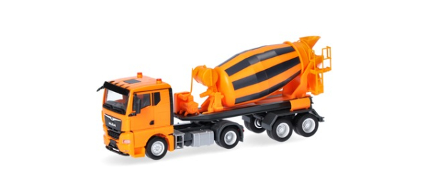 Herpa 320573 MAN TGX GN Betonmischer-Sattelzug 2achs/2achs, kommunalorange