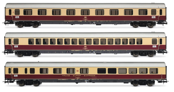 HR4373 DB, 3-tlg. Set  Reisezugwagen „TEE Bavaria" in rot/beiger Lackierung, bestehend aus 1 x Apmz, 1 x Avmz, 1 x ARDm, Ep. IV
